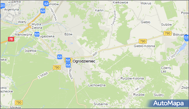 mapa Podzamcze gmina Ogrodzieniec, Podzamcze gmina Ogrodzieniec na mapie Targeo