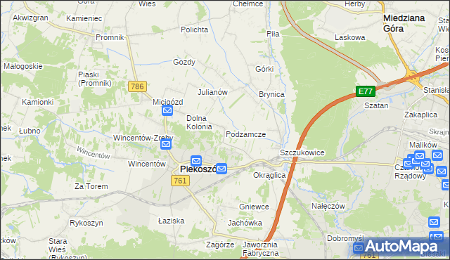 mapa Podzamcze gmina Piekoszów, Podzamcze gmina Piekoszów na mapie Targeo