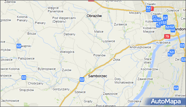 mapa Polanów gmina Samborzec, Polanów gmina Samborzec na mapie Targeo