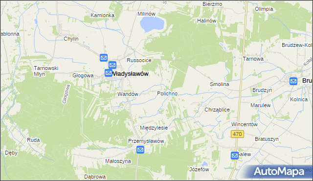 mapa Polichno gmina Władysławów, Polichno gmina Władysławów na mapie Targeo
