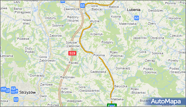 mapa Połomia gmina Niebylec, Połomia gmina Niebylec na mapie Targeo