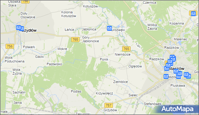 mapa Ponik gmina Staszów, Ponik gmina Staszów na mapie Targeo