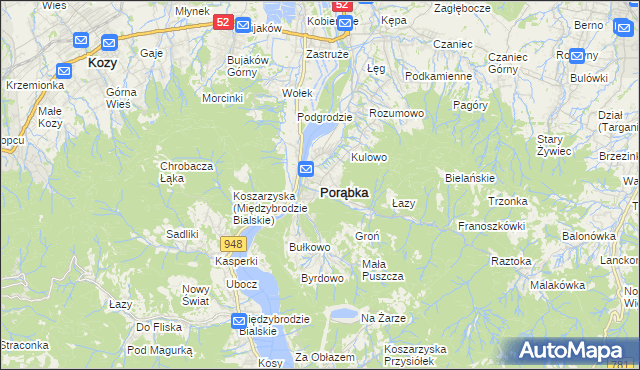 mapa Porąbka powiat bielski, Porąbka powiat bielski na mapie Targeo