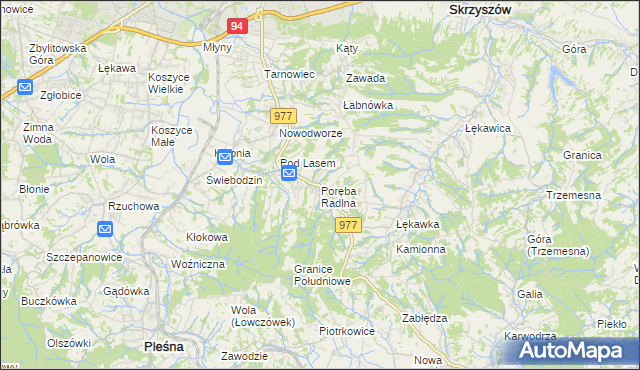 mapa Poręba Radlna, Poręba Radlna na mapie Targeo