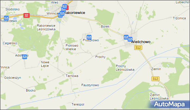 mapa Prochy gmina Wielichowo, Prochy gmina Wielichowo na mapie Targeo