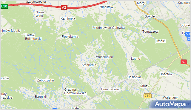 mapa Prościeniec, Prościeniec na mapie Targeo