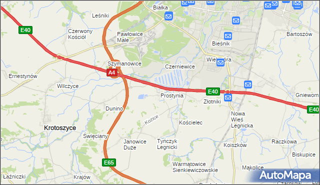 mapa Prostynia gmina Krotoszyce, Prostynia gmina Krotoszyce na mapie Targeo