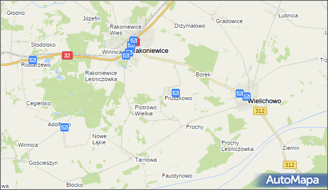 mapa Pruszkowo gmina Wielichowo, Pruszkowo gmina Wielichowo na mapie Targeo