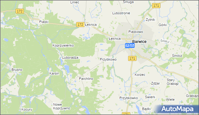 mapa Przybkowo gmina Barwice, Przybkowo gmina Barwice na mapie Targeo