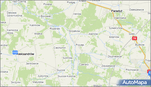 mapa Przyłęk gmina Paradyż, Przyłęk gmina Paradyż na mapie Targeo