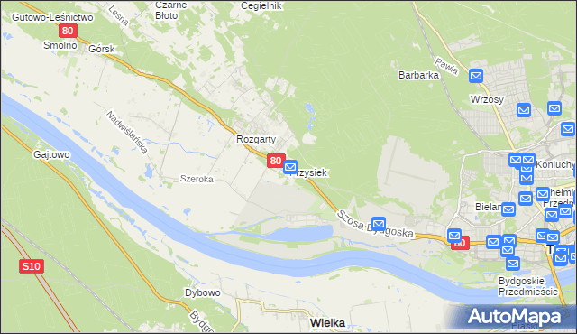 mapa Przysiek gmina Zławieś Wielka, Przysiek gmina Zławieś Wielka na mapie Targeo