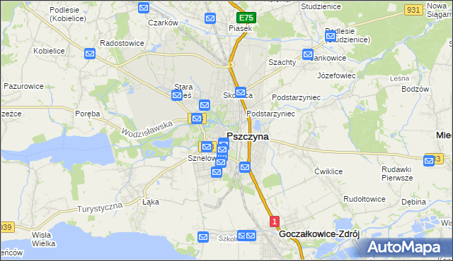 mapa Pszczyny, Pszczyna na mapie Targeo