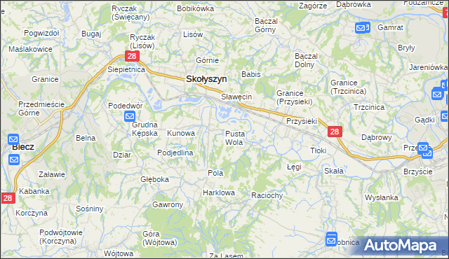 mapa Pusta Wola, Pusta Wola na mapie Targeo