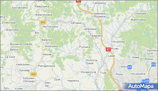 mapa Pyzówka, Pyzówka na mapie Targeo