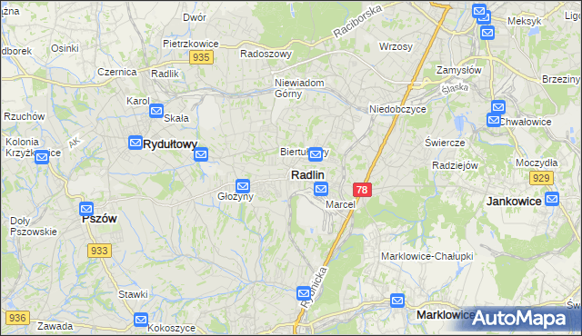 mapa Radlin powiat wodzisławski, Radlin powiat wodzisławski na mapie Targeo