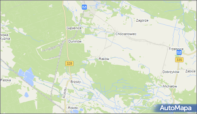 mapa Raków gmina Chocianów, Raków gmina Chocianów na mapie Targeo