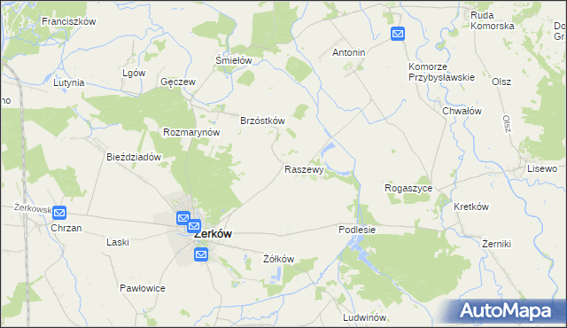 mapa Raszewy gmina Żerków, Raszewy gmina Żerków na mapie Targeo