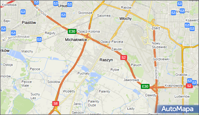 mapa Raszyn powiat pruszkowski, Raszyn powiat pruszkowski na mapie Targeo