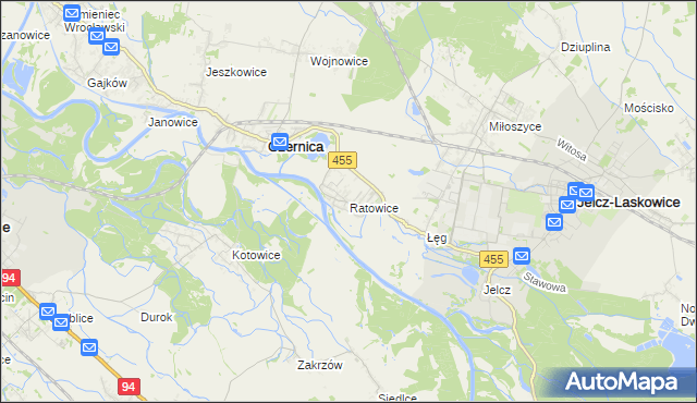 mapa Ratowice gmina Czernica, Ratowice gmina Czernica na mapie Targeo
