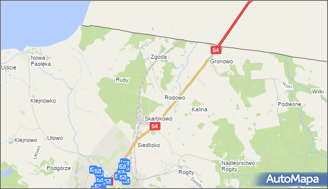 mapa Rodowo gmina Braniewo, Rodowo gmina Braniewo na mapie Targeo