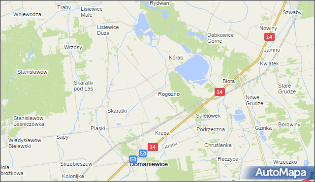 mapa Rogóźno gmina Domaniewice, Rogóźno gmina Domaniewice na mapie Targeo