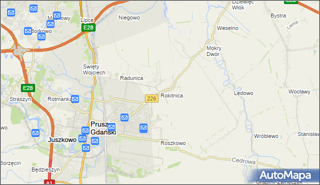 mapa Rokitnica gmina Pruszcz Gdański, Rokitnica gmina Pruszcz Gdański na mapie Targeo