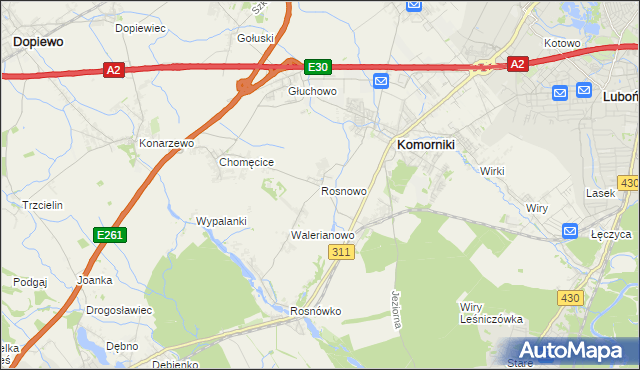 mapa Rosnowo gmina Komorniki, Rosnowo gmina Komorniki na mapie Targeo