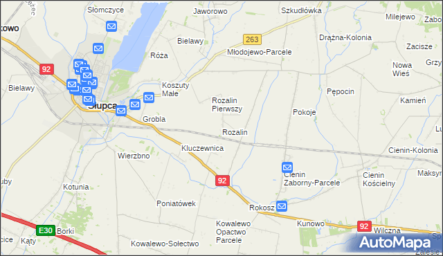 mapa Rozalin gmina Słupca, Rozalin gmina Słupca na mapie Targeo