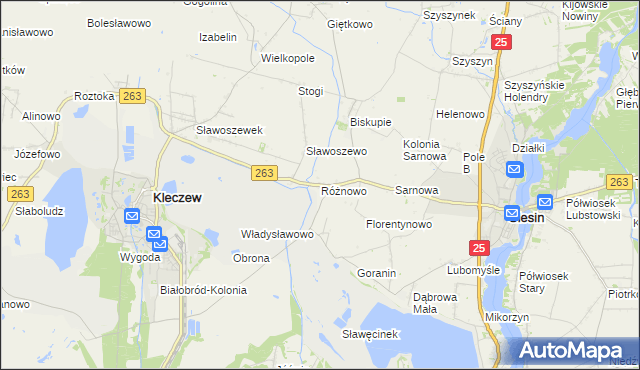 mapa Różnowo gmina Ślesin, Różnowo gmina Ślesin na mapie Targeo