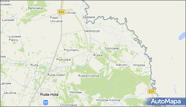 mapa Rudka gmina Ruda-Huta, Rudka gmina Ruda-Huta na mapie Targeo