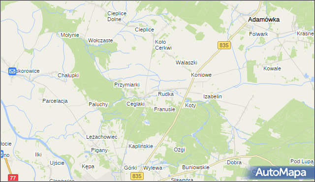 mapa Rudka gmina Sieniawa, Rudka gmina Sieniawa na mapie Targeo