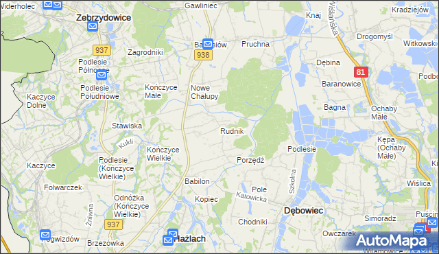mapa Rudnik gmina Hażlach, Rudnik gmina Hażlach na mapie Targeo