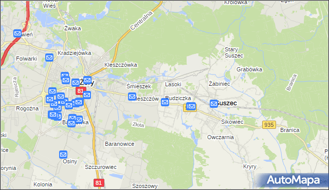 mapa Rudziczka gmina Suszec, Rudziczka gmina Suszec na mapie Targeo
