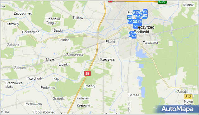 mapa Rzeczyca gmina Międzyrzec Podlaski, Rzeczyca gmina Międzyrzec Podlaski na mapie Targeo