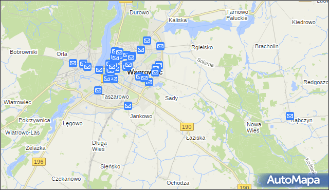 mapa Sady gmina Wągrowiec, Sady gmina Wągrowiec na mapie Targeo