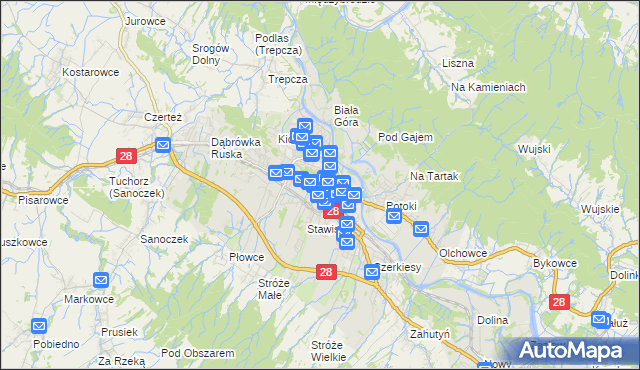 mapa Sanok, Sanok na mapie Targeo