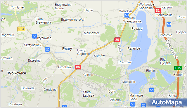 mapa Sarnów gmina Psary, Sarnów gmina Psary na mapie Targeo