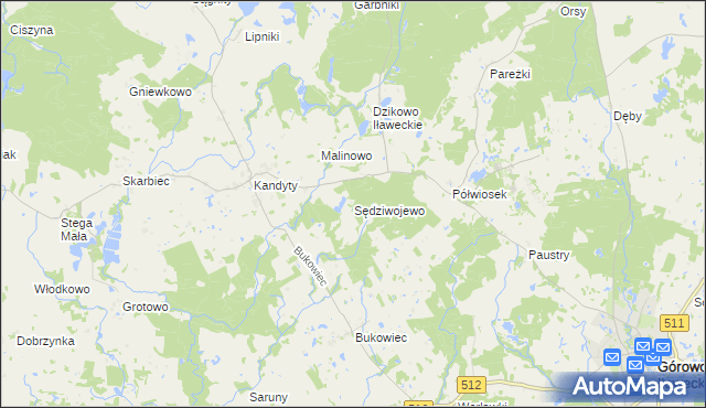 mapa Sędziwojewo gmina Górowo Iławeckie, Sędziwojewo gmina Górowo Iławeckie na mapie Targeo