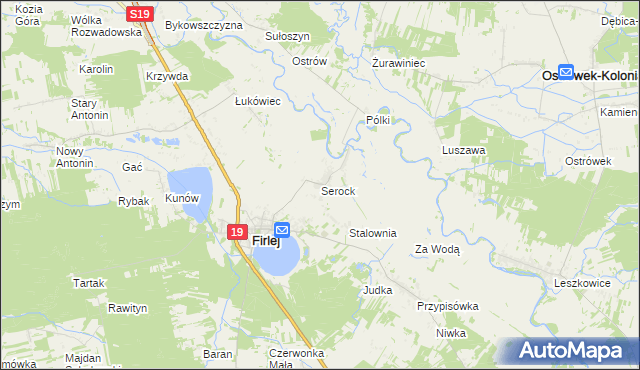 mapa Serock gmina Firlej, Serock gmina Firlej na mapie Targeo
