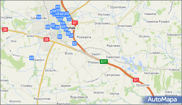 mapa Siedlin, Siedlin na mapie Targeo