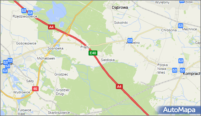 mapa Siedliska gmina Dąbrowa, Siedliska gmina Dąbrowa na mapie Targeo