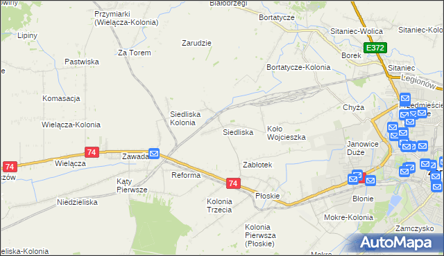 mapa Siedliska gmina Zamość, Siedliska gmina Zamość na mapie Targeo