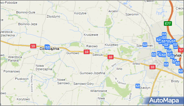 mapa Siekluki gmina Dzierzążnia, Siekluki gmina Dzierzążnia na mapie Targeo
