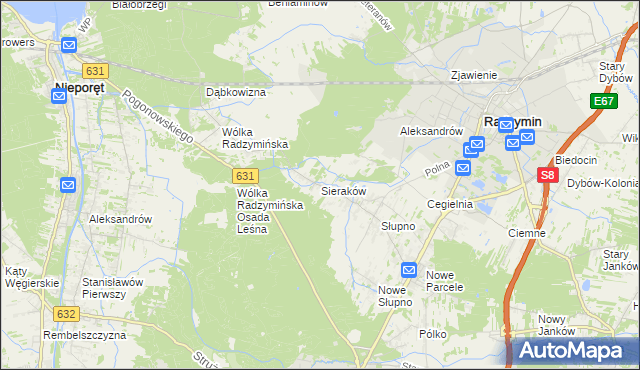 mapa Sieraków gmina Radzymin, Sieraków gmina Radzymin na mapie Targeo