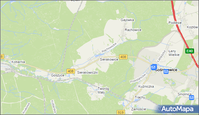 mapa Sierakowice gmina Sośnicowice, Sierakowice gmina Sośnicowice na mapie Targeo