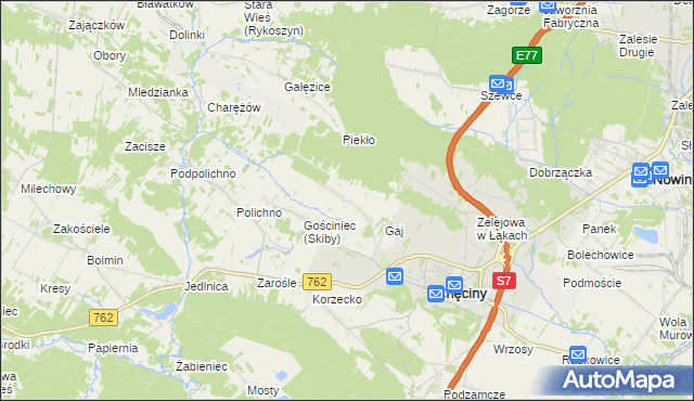mapa Skiby gmina Chęciny, Skiby gmina Chęciny na mapie Targeo
