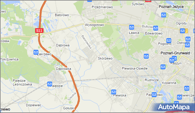 mapa Skórzewo gmina Dopiewo, Skórzewo gmina Dopiewo na mapie Targeo