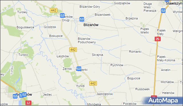 mapa Skrajnia gmina Blizanów, Skrajnia gmina Blizanów na mapie Targeo