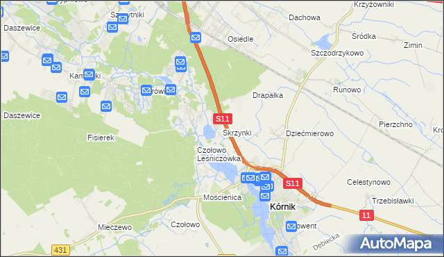 mapa Skrzynki gmina Kórnik, Skrzynki gmina Kórnik na mapie Targeo
