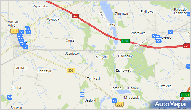 mapa Skrzynki gmina Stęszew, Skrzynki gmina Stęszew na mapie Targeo